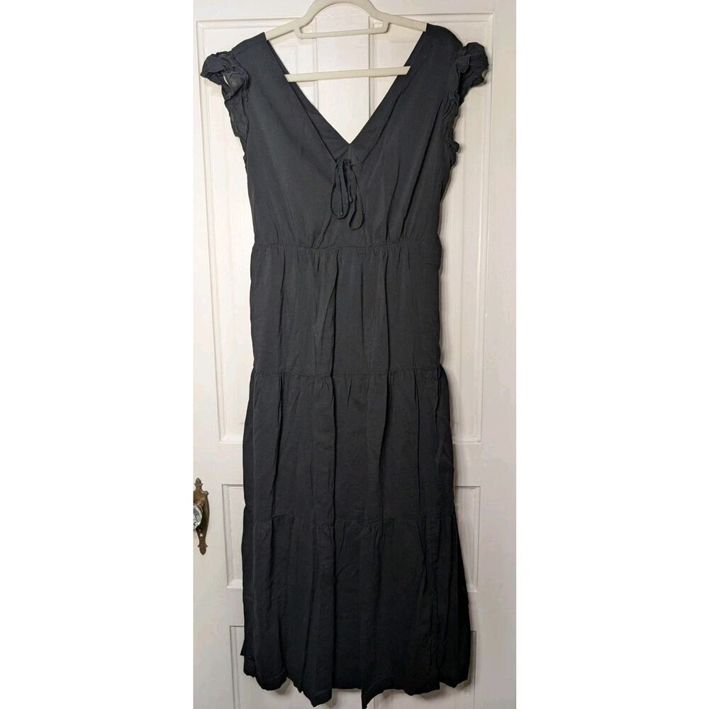 Gap Flutter Sleeve Tiered Maxi Dress Black Women's M Boho Cottage (948)